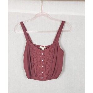 Daisy & Delilah Tank Top L Mauve Lace Eyelet Button Cropped Dainty‎ Coquette